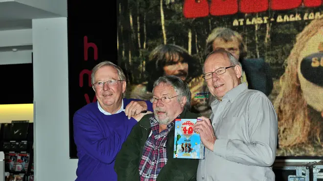 Tim Brooke-Taylor, Bill Oddie and Graeme Garden of The Goodies promote The Goodies' 40th anniversary DVD at HMV
