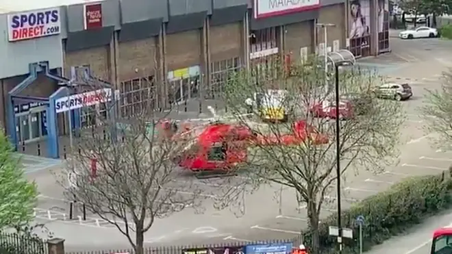 London's Air Ambulance landed in a nearby Sports Direct car park