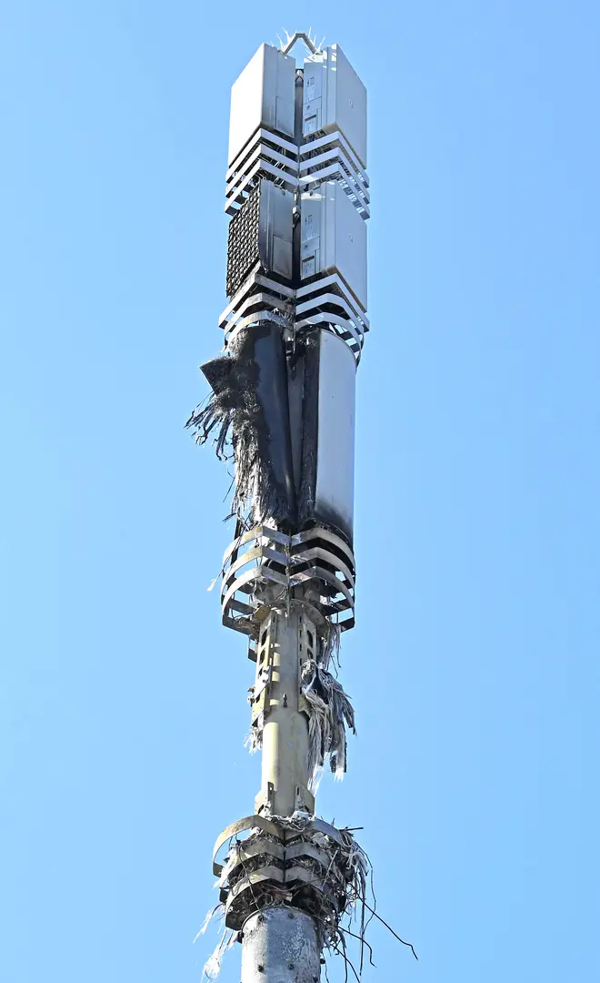 A telecoms mast on Becontree Avenue in Dagenham after a fire.