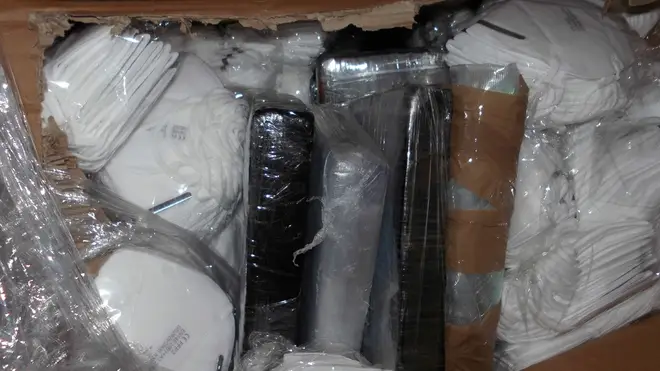 The stash of cocaine was found inside a shipment of face masks