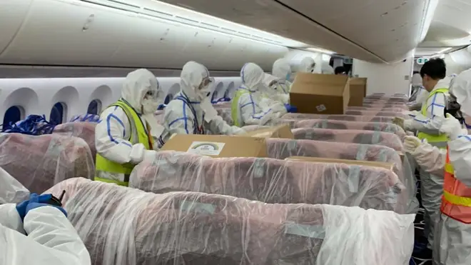 The seats were covered with protective material, before the cargo was loaded