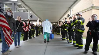 NYC's bravest salute the healthcare professionals combatting COVID-19 at Coney Island Hospital