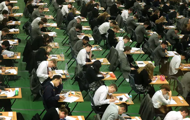 Students take GCSE exams