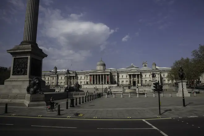 Trafalgar Square is empty under the lockdown