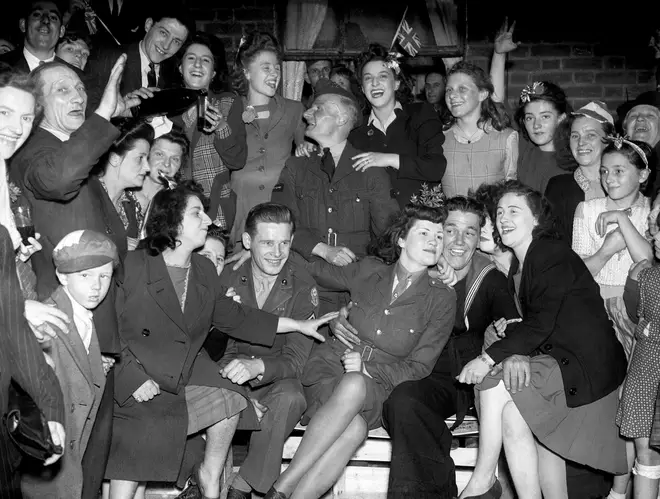 VE Day celebrations in the East End of London on 08/05/45
