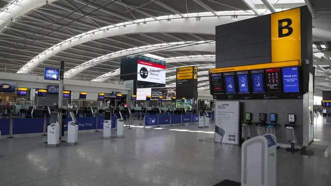 The empty concourse at Terminal 5 at Heathrow Airport