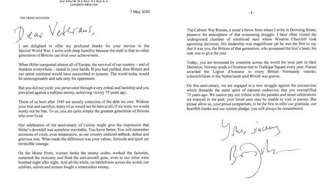Boris Johnson's letter to veterans