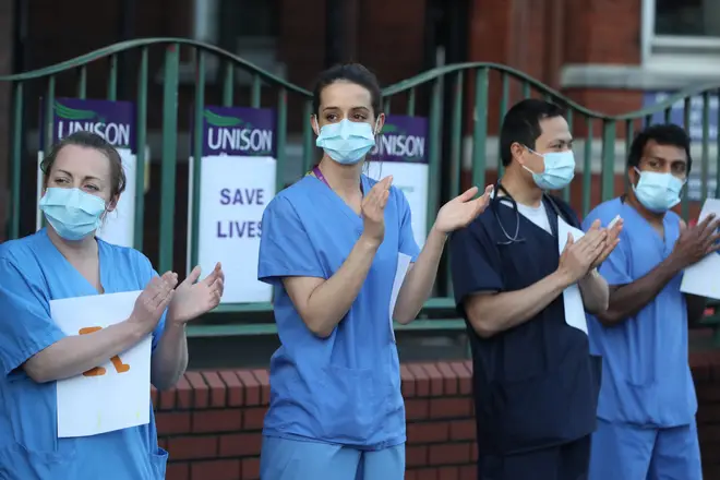 Medical staff outside Mater Hospital in Belfast