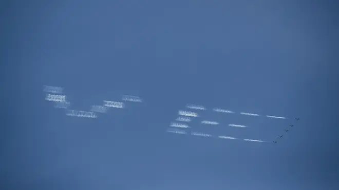 The UK's first skytyping display spells out 'VE'