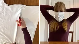 Rachael Venables makes a facemask out of an old t-shirt