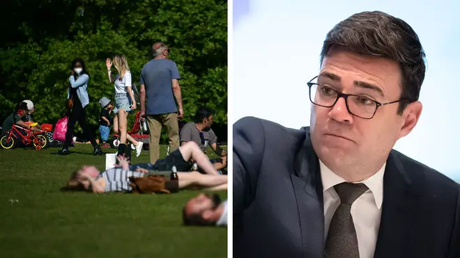Andy Burnham did not hold back in his criticism of the anti-lockdown protests. File photo of sunbathers in Hyde Park during the lockdown