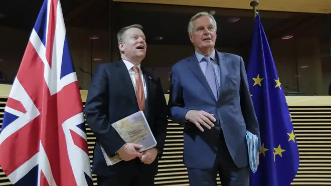 UK negotiator David Frost and EU chief negotiator Michel Barnier seen together in March