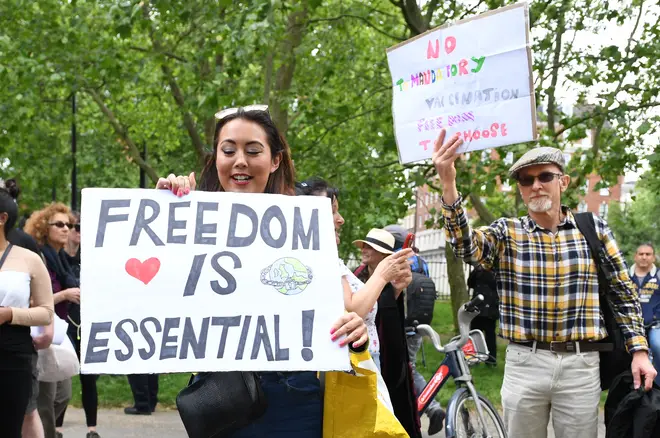 Anti-lockdown protesters broke social distancing rules to gather in London