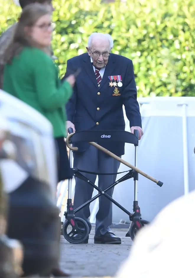 Sir Tom captured the hearts of the nation walking lengths of his garden in Bedfordshire