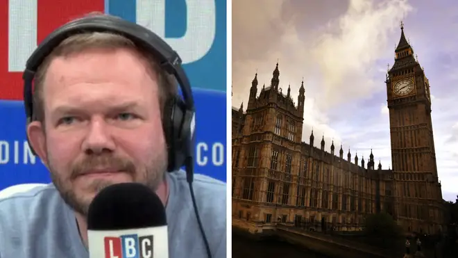 The caller told James O'Brien that he is standing outside Parliament with his grandfather's name on a placard