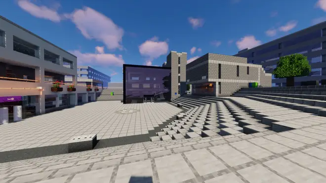Another angle of the university's main square in the Minecraft universe