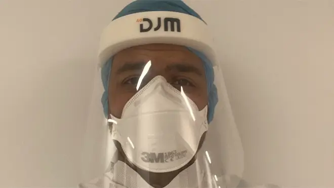 Dr Dominic Pimenta, a cardiology registrar, tweeted a picture of himself wearing protective equipment