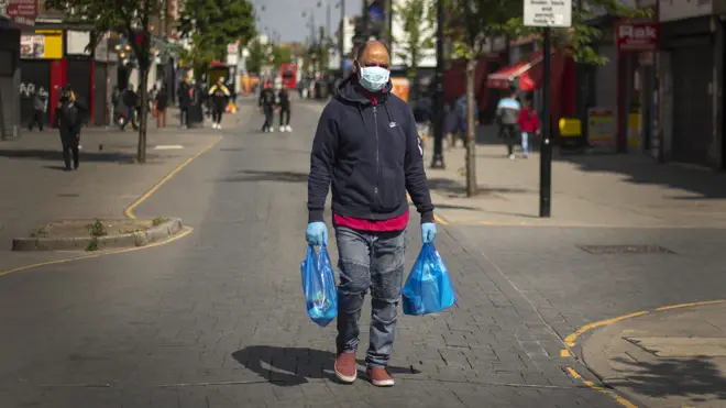 A man pops to the shops in the coronavirus lockdown