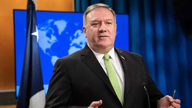 Secretary of State Mike Pompeo speaks during a press briefing at the State Department on Wednesday