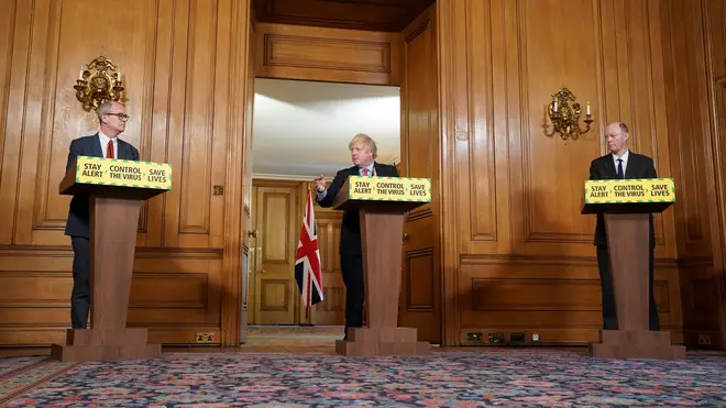 (left to right) Chief Scientific Adviser Sir Patrick Vallance, Prime Minister Boris Johnson and Chief Medical Officer Professor Chris Whitty