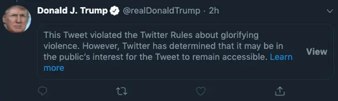 Users now have to click on the message to view the President's tweet