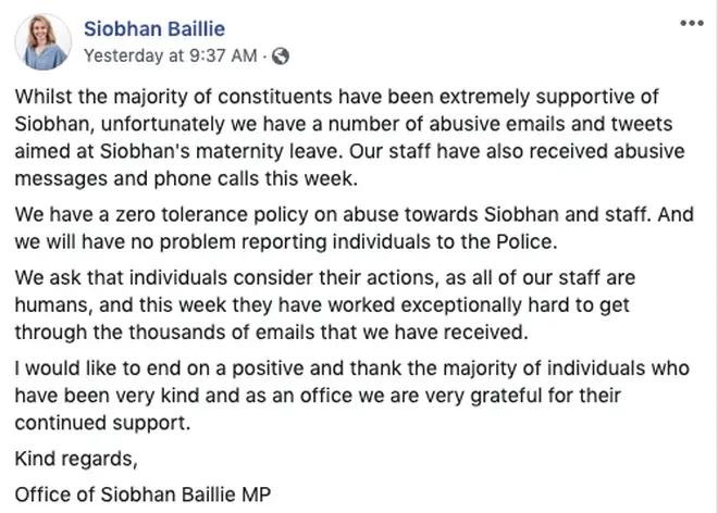 Mrs Baillie's staff have called for the abuse to stop