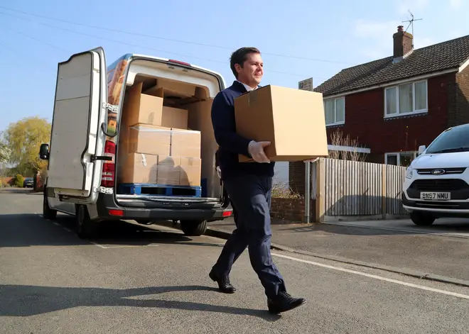 Robert Jenrick, pictured delivering care boxes, is expected to lay out more details during Sunday's press conference