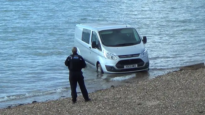 The van was left on the beach in Southend for four hours on Sunday.