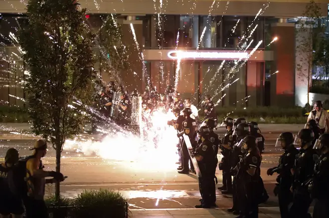 Police are targeted with fire works