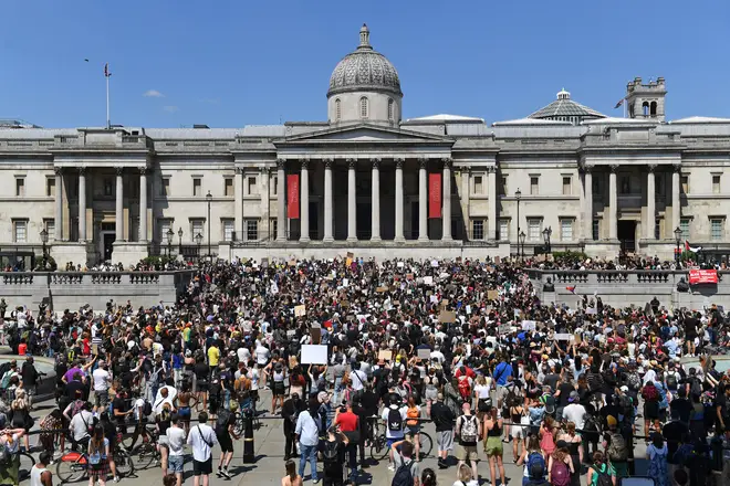 Trafalgar Square was occupied by protesters showing support for racial equality