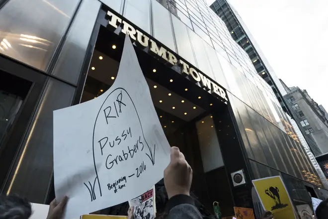 A protester outside Trump Tower