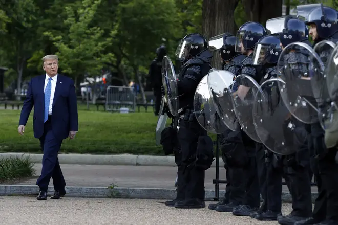 Riot police cleared the area so that Donald Trump could speak at a nearby church