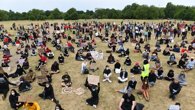 Protesters in Hyde Park were keen to be vigilant about social distancing rules in place