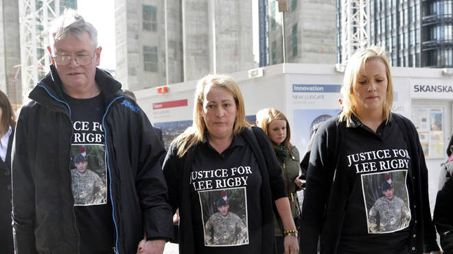 The family of murdered fusilier Lee Rigby arrive at the Old Bailey in London to hear the sentencing of Michael Adebolajo and Michael Adebowale
