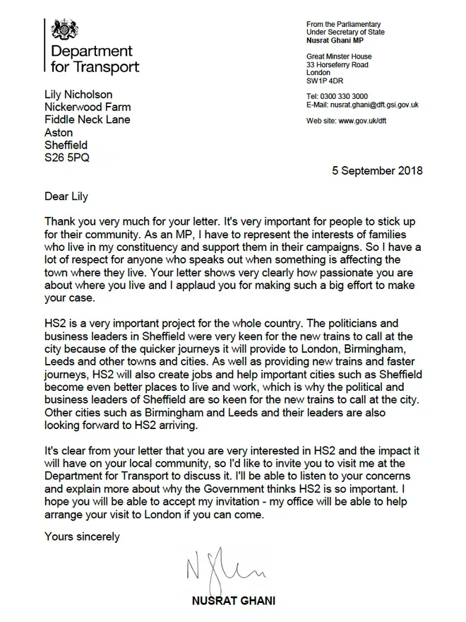 The letter to Lily from the Department of Transport