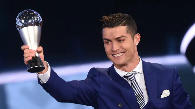 Cristiano Ronaldo collects his Best FIFA Award last year