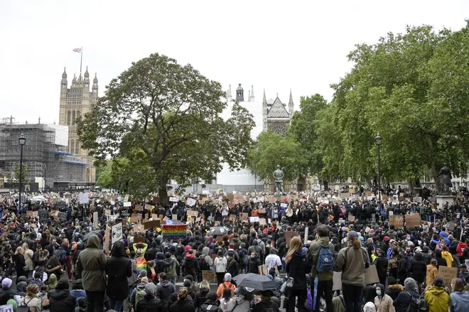 Thousands of people gathered outside the Houses of Parliament on Saturday