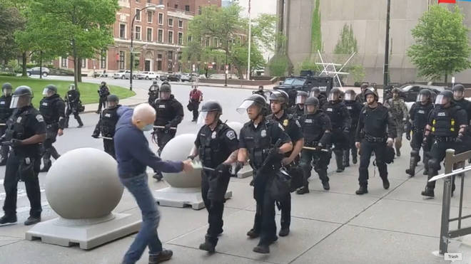 The elderly man was pushed during a protest in Buffalo
