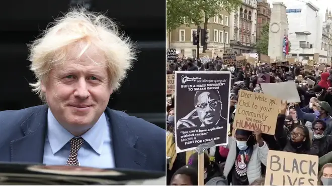 Boris Johnson said on Sunday that protests over the weekend had been 'subverted by thuggery'