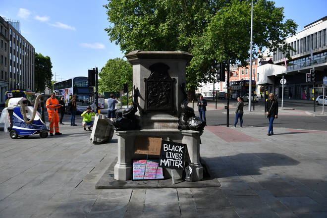 The statue of Edward Colston was toppled by protesters on Sunday