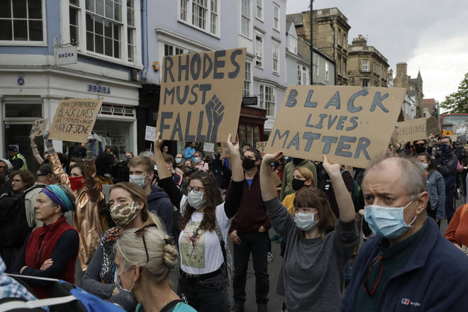 Protesters in Oxford calling for Cecil Rhodes statue to be removed