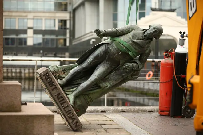 The statue of a slave owner has been brought down in east London