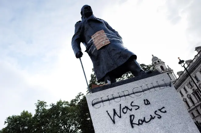 The statue of Churchill was spray painted by protesters