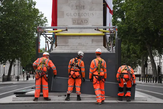 Authorities have put up a hoarding around the Cenotaph