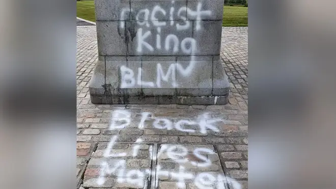 The statue was daubed with BLM graffiti