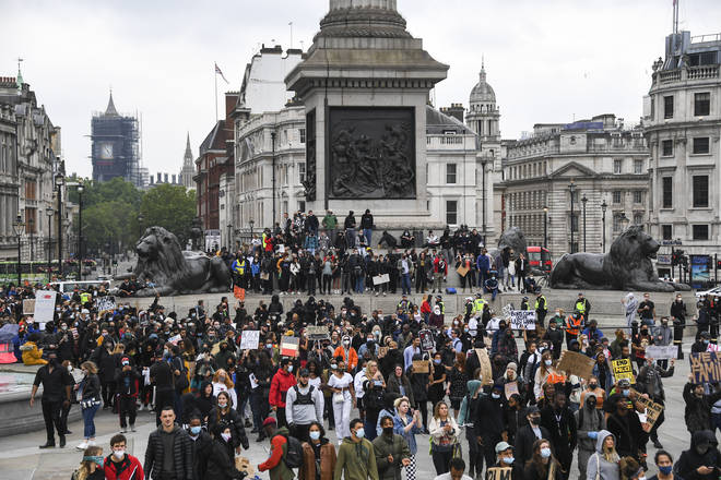 Protestors have gathered in Trafalgar Square