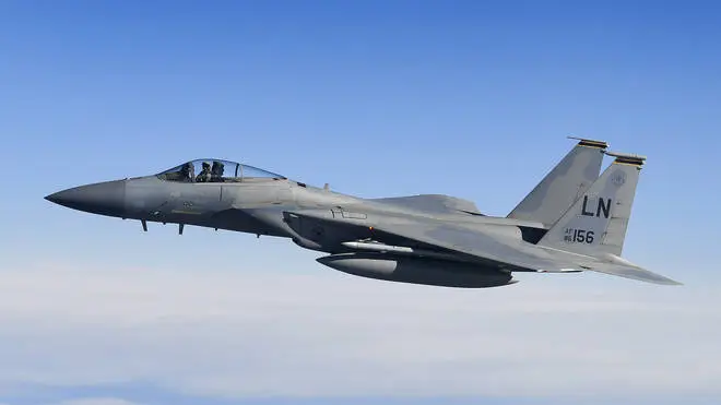 The US Air Force F-15C Eagle crashed at 9.40am on Monday
