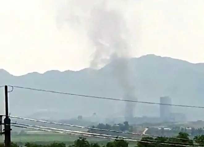 Thick smoke going up from the inter-Korean industrial complex in the North Korean border town of Kaesong