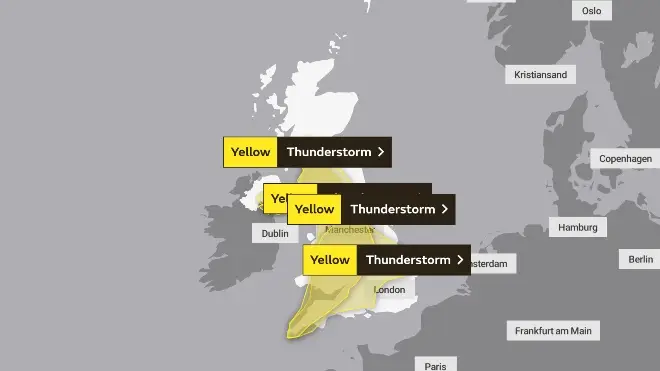 Yellow weather warnings are in place across the UK until Thursday