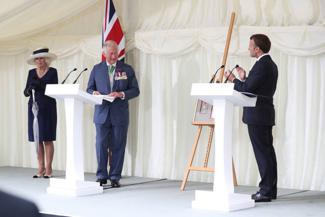 The Prince of Wales and Mr Macron speaking at a ceremony awarding London the Legion D'Honneur